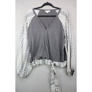 Umgee Long Balloon Sleeve Wrap Top-Size Large-Boho-Hippie